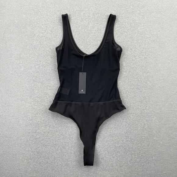 Lulus Mesh Bustier Bodysuit Top Sz S Black Sleeveless Tank Semi-Sheer Going Out - Picture 2 of 9